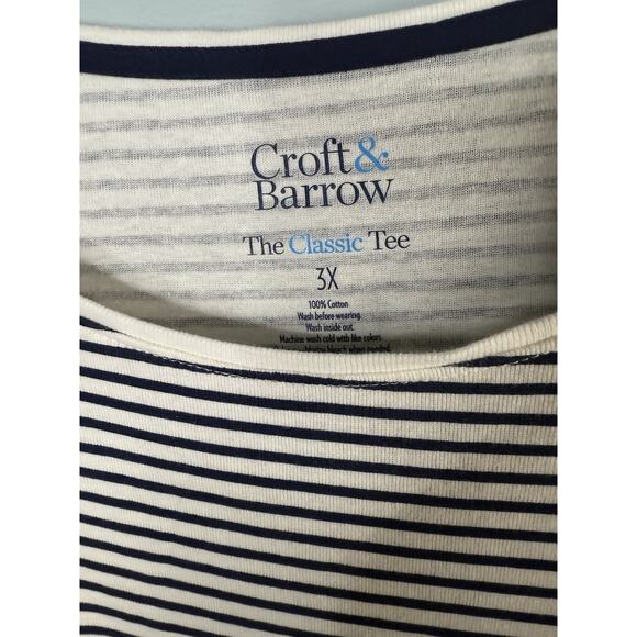 Croft & Barrow T Shirt Top Womens Sz 3X Blue White Striped Long Sleeve Nautical - Picture 2 of 6